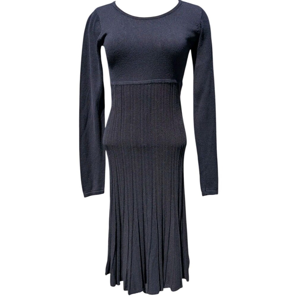 Max Studio Womens Knit Fit & Flare Midi Black Knit Dress Long Sleeve Size S Sexy